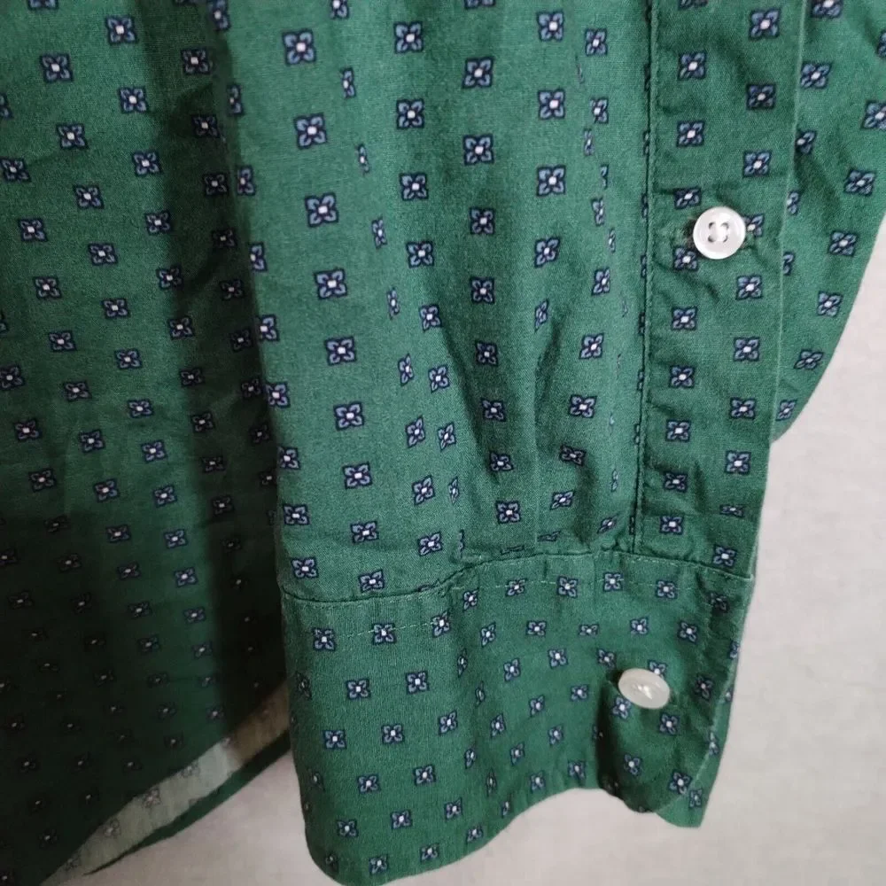 J Crew‎ Men's Large Shirt Green Mini Floral Long Sleeve Casual Button Down Geo